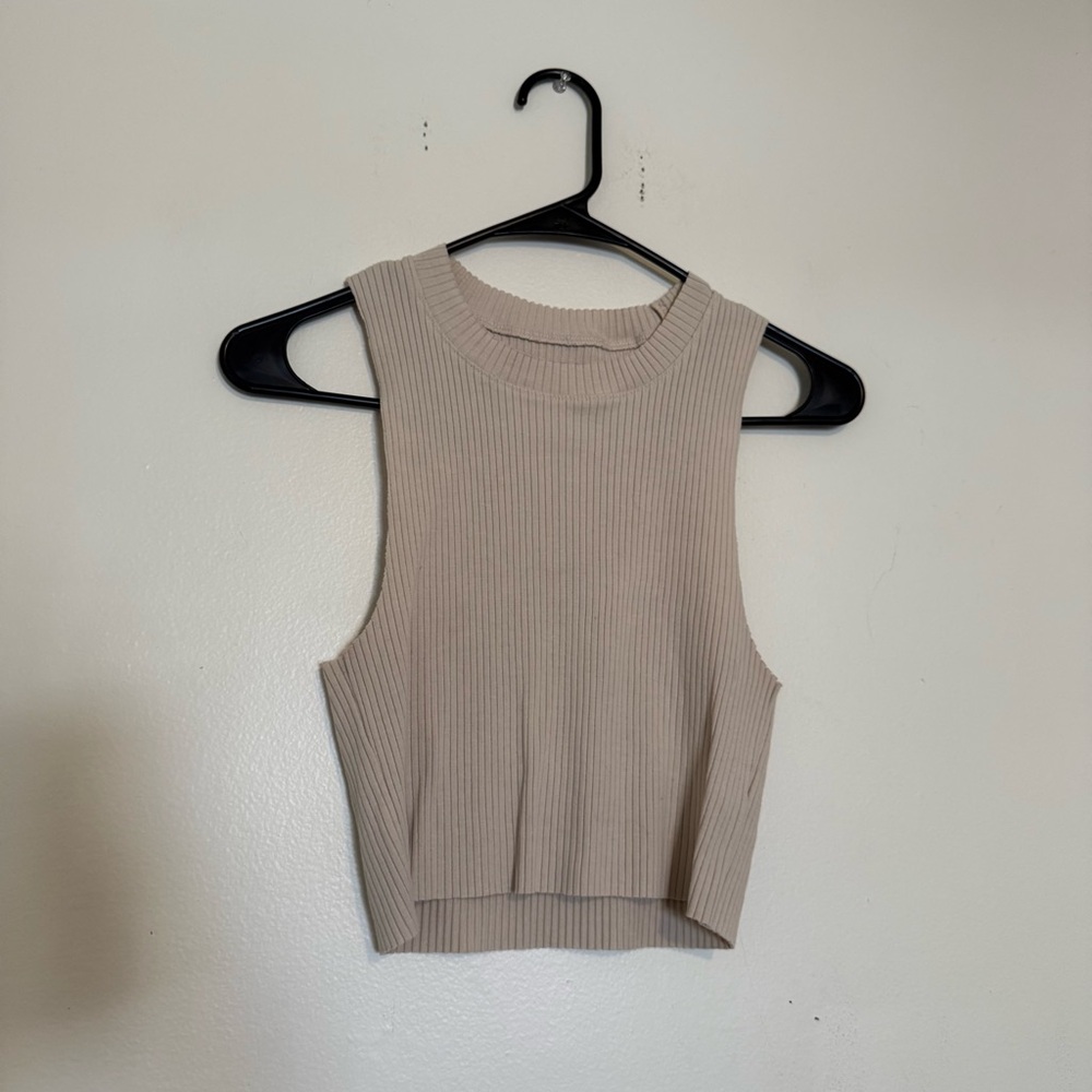 aerie Ribbed Crop Tank Top in Taupe